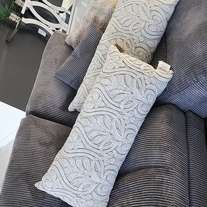 Elegant Gray Embroidered Pillows Set Of 2